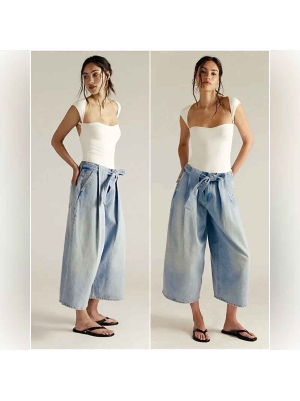 NEW Free People We The Free High Tide Belted Crop Oasis Blue Denim Jeans XS - Picture 2 of 13